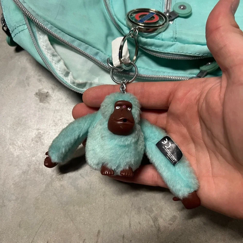 Kipling Seoul Large Backpack Aqua Teal Crinkle Nylon Glitter Star Logo Monkey